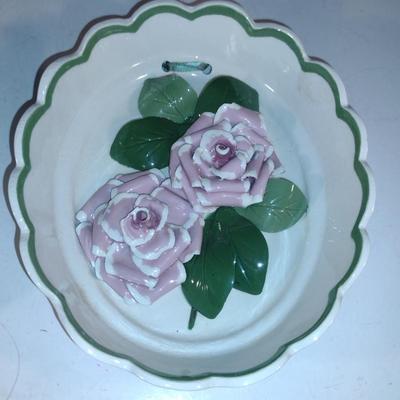 Pair of The California Cleminsons Hand Crafted Pottery Flower Design Wall Hangings