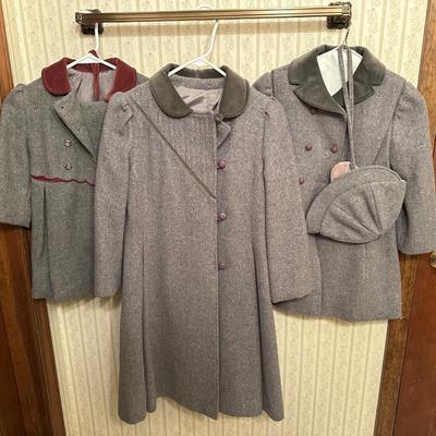 Three Vintage Grey Wool Coats, Girls Sizes 4, 6 & 14