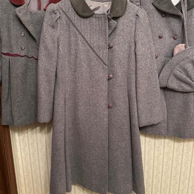 Three Vintage Grey Wool Coats, Girls Sizes 4, 6 & 14