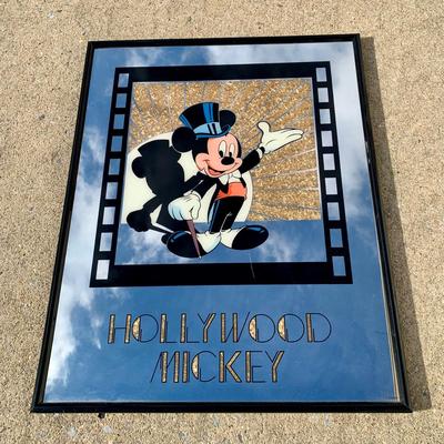 LOT 257 A: Framed Hollywood Mickey Gilded Mirror & 60th Anniversary Mickey Mouse Poster