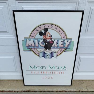 LOT 257 A: Framed Hollywood Mickey Gilded Mirror & 60th Anniversary Mickey Mouse Poster