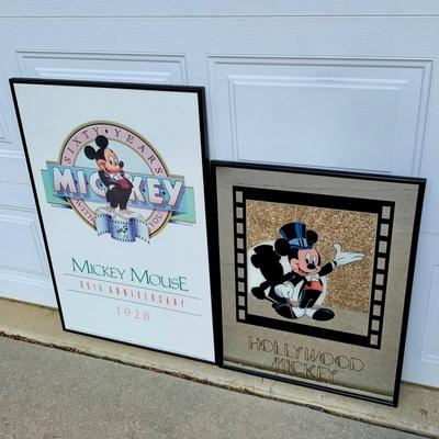 LOT 257 A: Framed Hollywood Mickey Gilded Mirror & 60th Anniversary Mickey Mouse Poster