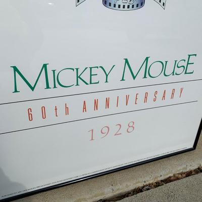 LOT 257 A: Framed Hollywood Mickey Gilded Mirror & 60th Anniversary Mickey Mouse Poster