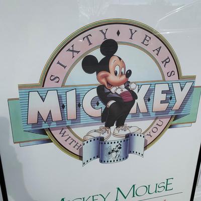 LOT 257 A: Framed Hollywood Mickey Gilded Mirror & 60th Anniversary Mickey Mouse Poster