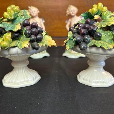 Vintage Porcelain FASOLD & STAUCH Cherubs and a Pair of Italian Grape Candle Holders