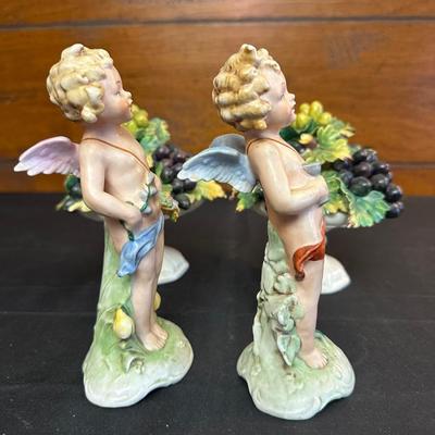 Vintage Porcelain FASOLD & STAUCH Cherubs and a Pair of Italian Grape Candle Holders