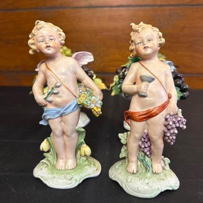 Vintage Porcelain FASOLD & STAUCH Cherubs and a Pair of Italian Grape Candle Holders