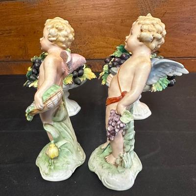 Vintage Porcelain FASOLD & STAUCH Cherubs and a Pair of Italian Grape Candle Holders