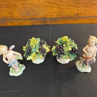 Vintage Porcelain FASOLD & STAUCH Cherubs and a Pair of Italian Grape Candle Holders