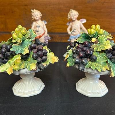 Vintage Porcelain FASOLD & STAUCH Cherubs and a Pair of Italian Grape Candle Holders