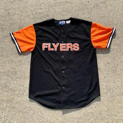 LOT 260 B: NHL Philadelphia Flyers John Leclair #10 CCM Jersey Size Junior Small / Medium & Starter Button Up T-Shirt Size Large