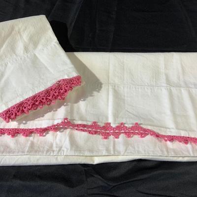 Lot of Vintage pillowcases, including a set with pink lace.