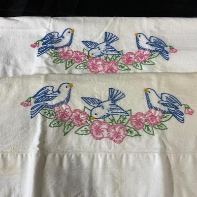 Lot of Vintage pillowcases, including a set with pink lace.