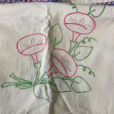 Lot of Vintage pillowcases, including a set with pink lace.