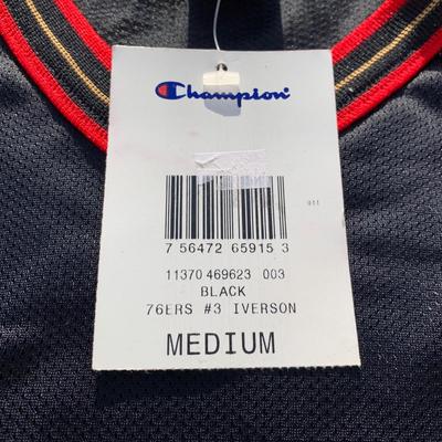 LOT 261 B: NWT Sixers Allen Iverson #3 Champion Basketball Jersey Size Medium & Baseball Hat