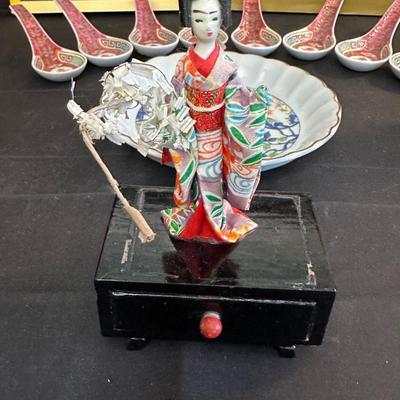 Lot of Beautiful Oriental Items including Porcelain Soup Spoons from Japan