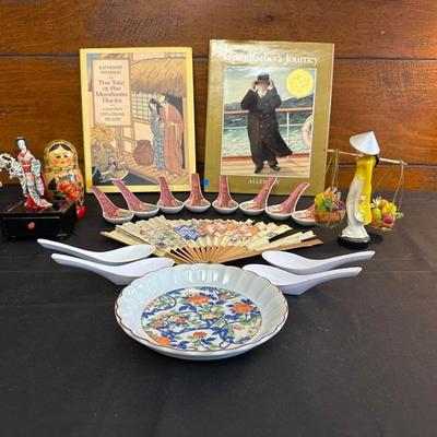Lot of Beautiful Oriental Items including Porcelain Soup Spoons from Japan