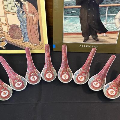 Lot of Beautiful Oriental Items including Porcelain Soup Spoons from Japan