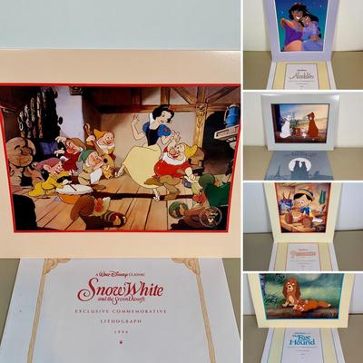 LOT 264 B: The Disney Store Exclusive Commemorative Lithograph Collection; The Aristocats, Aladdin, Snow White And The Seven Dwarfs,...