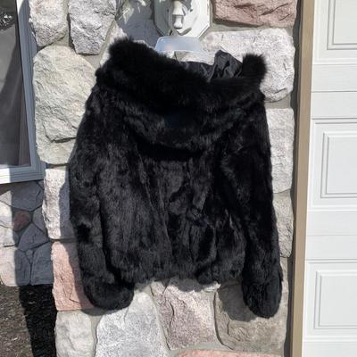 LOT 273 A: Black Rivet Size Large Rabbit Fur Zip-Up Jacket & Knoles & Carter Size Large Black Fur Hooded Coat