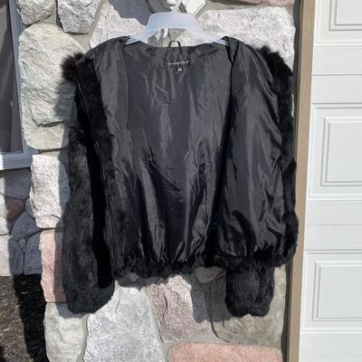 LOT 273 A: Black Rivet Size Large Rabbit Fur Zip-Up Jacket & Knoles & Carter Size Large Black Fur Hooded Coat