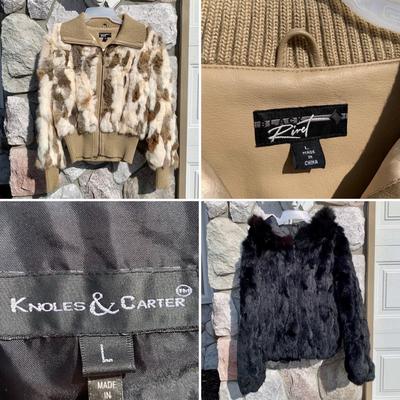 LOT 273 A: Black Rivet Size Large Rabbit Fur Zip-Up Jacket & Knoles & Carter Size Large Black Fur Hooded Coat