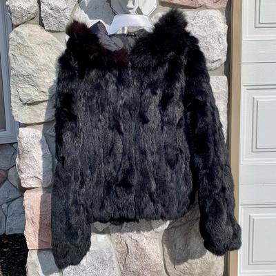 LOT 273 A: Black Rivet Size Large Rabbit Fur Zip-Up Jacket & Knoles & Carter Size Large Black Fur Hooded Coat