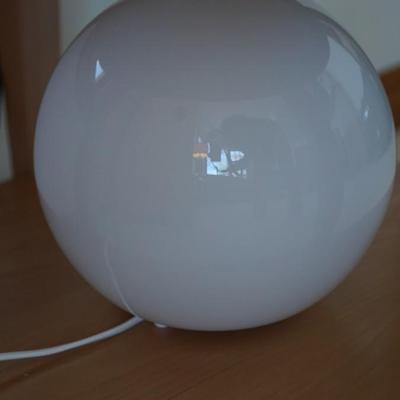 TWO CONTEMPORARY STYLE LAMPS/ ONE WHITE GLOBE FORM /OTHER SIMPLE CHROM SMALL TABLE LAMP