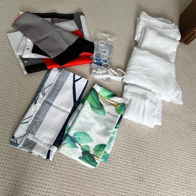 Lot 144 shower curtains, hooks and sheer curtains