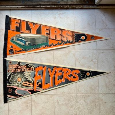 LOT 280 B: NHL Philadelphia Flyers Appreciation Collection: Signs, Pennants, & 2 1999 Inflatable "Cup Crazy" Stanley Cups