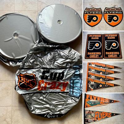 LOT 280 B: NHL Philadelphia Flyers Appreciation Collection: Signs, Pennants, & 2 1999 Inflatable "Cup Crazy" Stanley Cups