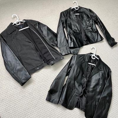 Lot 151 3 Women's black leather/pleather jackets (2 size 8, 1 XL)