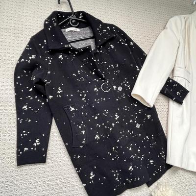 Lot 156 Brown suese coat (L), white dress coat (8), sweater coat (S)