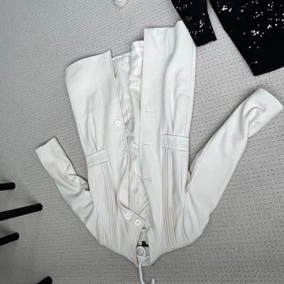 Lot 156 Brown suese coat (L), white dress coat (8), sweater coat (S)