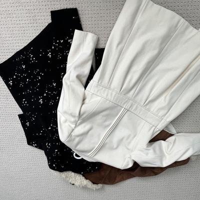 Lot 156 Brown suese coat (L), white dress coat (8), sweater coat (S)