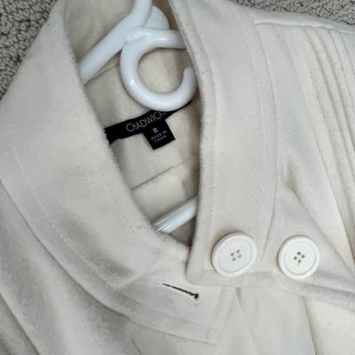 Lot 156 Brown suese coat (L), white dress coat (8), sweater coat (S)