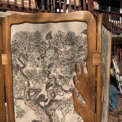 Signed and Numbered Art Nouveau Style Wooden Folding Screen (B3-DZ)