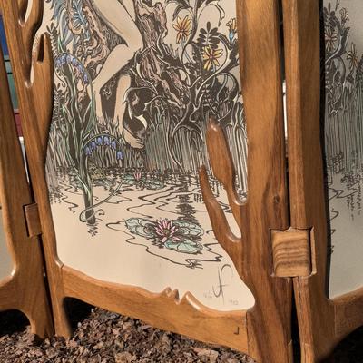 Signed and Numbered Art Nouveau Style Wooden Folding Screen (B3-DZ)