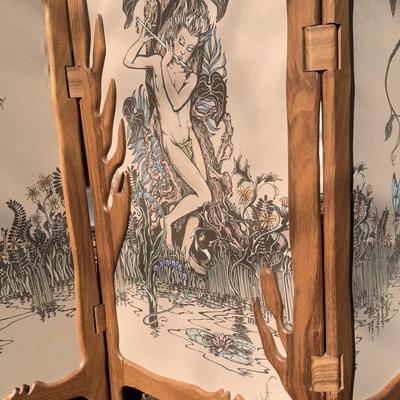 Signed and Numbered Art Nouveau Style Wooden Folding Screen (B3-DZ)