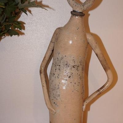 DECORATIVE VASE W/ WILDFLOWER DRIEDS/ CERAMIC BOTTLE ABSTRACT FIGURAL