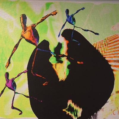 THREE DANCERS OUT OF SHELL OIL ON CANVAS BY CORRINE HEATH