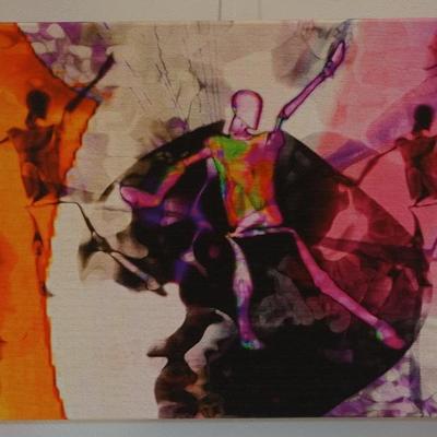 DANCERS IN HUES OF PINK /ORANGE /GREEN OIL ON CANVAS BY CORRINE HEATH