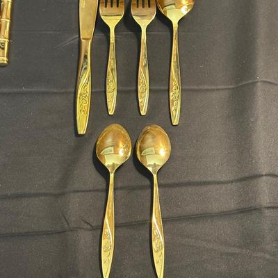 Gold Toned Bamboo Silverware Made in Japan
