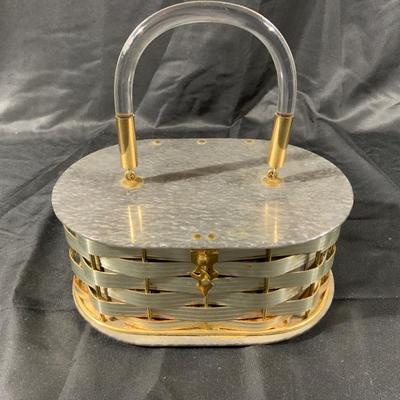 Vintage basket weave, silver and gold box purse..