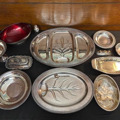 Large Lot of Silver Plated Dishes including a Butter Plate!