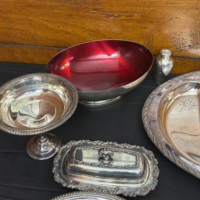 Large Lot of Silver Plated Dishes including a Butter Plate!