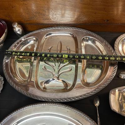 Large Lot of Silver Plated Dishes including a Butter Plate!