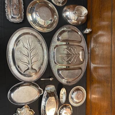 Large Lot of Silver Plated Dishes including a Butter Plate!