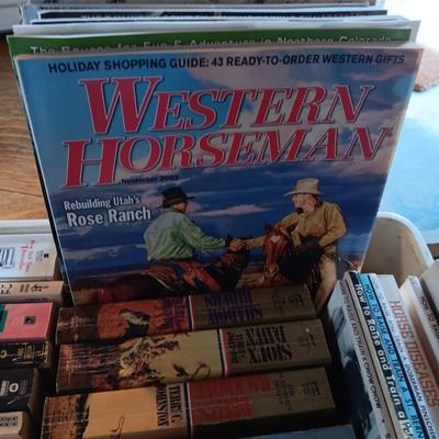 BOX OF SOFTBACK BOOKS AND WESTERN MAGAZINES