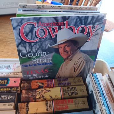 BOX OF SOFTBACK BOOKS AND WESTERN MAGAZINES